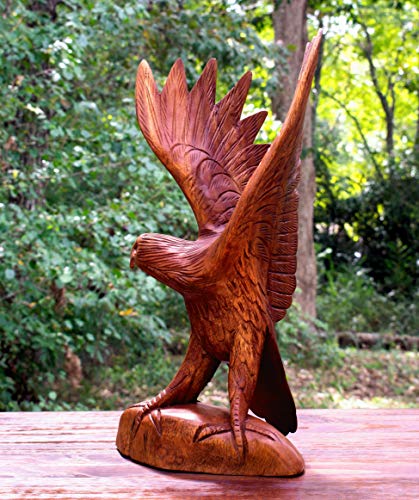 16-Inch Hand Carved Wooden Eagle Statue Sculpture Home Decor Bird Gift