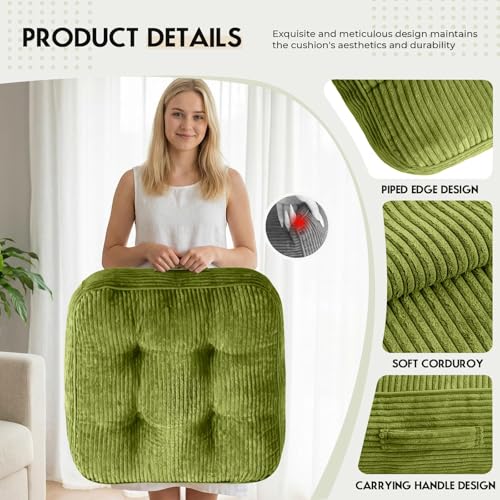 11-Inch Thick Square Floor Pillow with Washable Corduroy Cover
