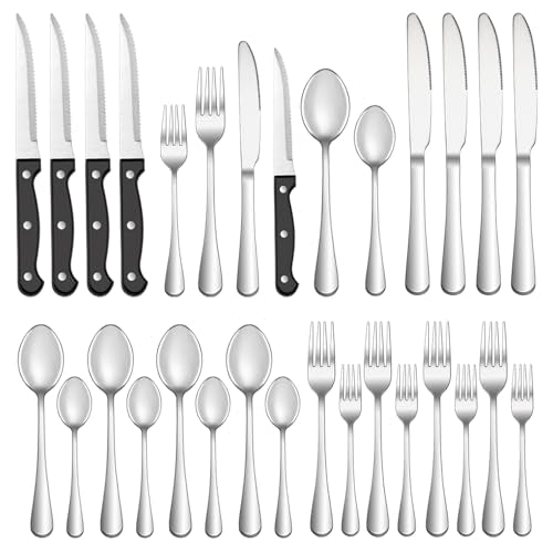 24-Piece Stainless Steel Flatware Set with Steak Knives - Service for 4