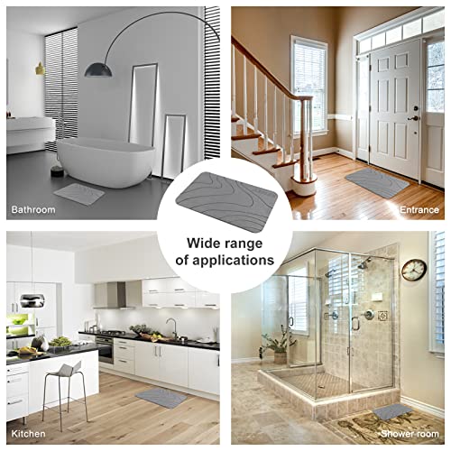 JUERLEN 2 Pack Diatomaceous Earth Shower Mat - Fast-Drying Grey Wave Stone Bath Mat 24x16