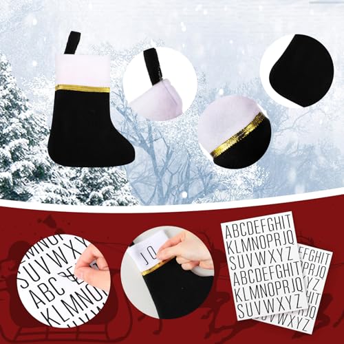 Seematn 24 Mini Christmas Stockings with Black & White Letter Stickers, DIY Hanging Decor