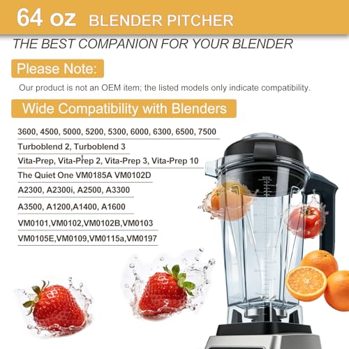64oz Blender Pitcher Replacement Container with Stainless Steel Blades