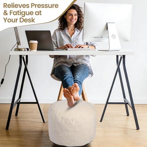 Round Corduroy Pouf Ottoman Foot Rest with Removable Foam Filling (20"x15")