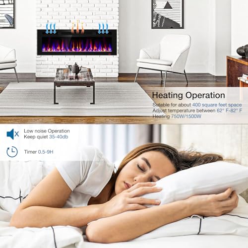 50-Inch Electric Fireplace Recessed Wall Mounted Heater with Remote