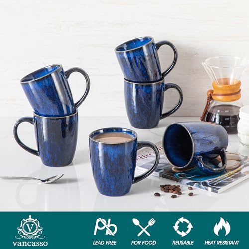 Vancasso STARRY Blue Ceramic Coffee Mug Set of 6, 16 Oz, Microwave & Dishwasher Safe