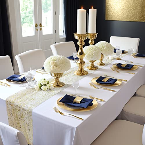 AerWo 8 Pcs Gold Table Runner 10FT Sheer Sparkle Wedding Party Decor