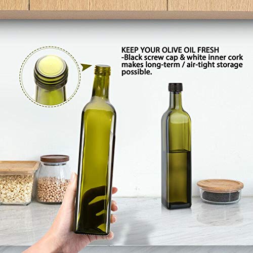 Glass Olive Oil Dispenser Bottle Set - 17oz Green Glass Cruet with Pourers