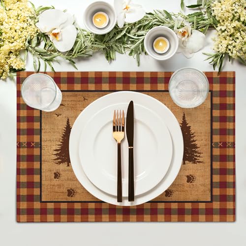 Imiss Rustic Bear Forest Pine Tree Placemat Set of 4 - 12x18 Inch Farmhouse Table Mats