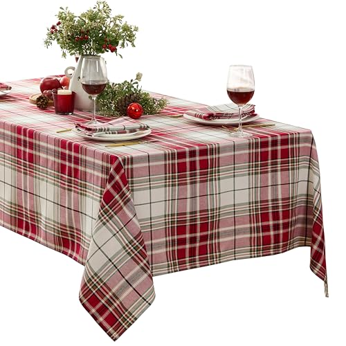 Newbridge Sully Red Plaid Christmas Tablecloth 60 x 102 inches, Rectangular