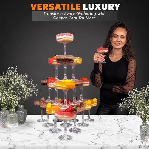 21-Piece Plastic Champagne Coupe Set for Stackable Tower Displays