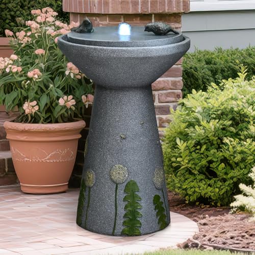 30.7" Outdoor Floor-Standing Water Fountain with LED Lights & Bird Motif