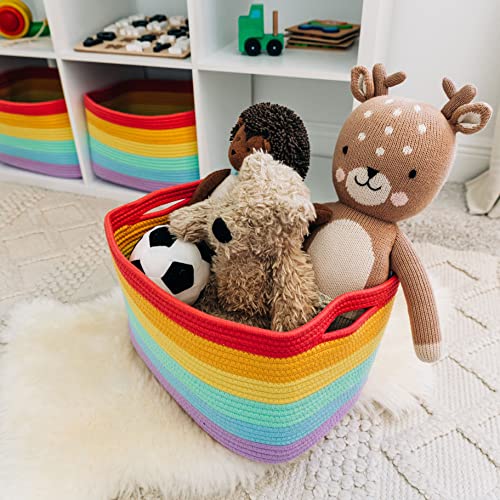 Rainbow Cotton Rope Storage Baskets Set of 3 for Shelves 15x9x10