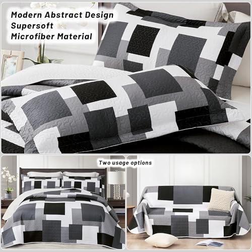 Tyrot Modern Black & Grey Geometric Quilt Set - Full/Queen 3 Piece