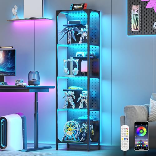 4-Tier LED Display Case with Pegboard Back, 59-Inch Tall Glass Shelf