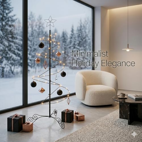 HOHIYA 3 ft Spiral Ornament Display Tree - Black Metal Christmas Stand with 35 Hooks