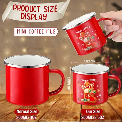 Christmas Enamel Coffee Mug Set - 8.5oz Gingerbread Holiday Drinkware, Pack of 4