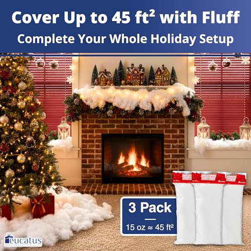 3-Pack Artificial Fake Snow Fluff Sheets for Christmas Decor - 45 Sq Ft