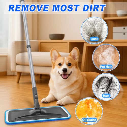 Microfiber Flat Mop for Hardwood & Tile Floors - 59" Handle & 4 Washable Pads