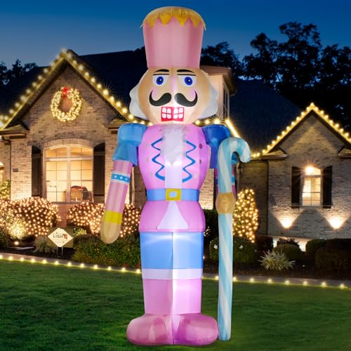 DomKom 12ft Pink Christmas Inflatable Nutcracker Soldier with Candy Cane LED Lights