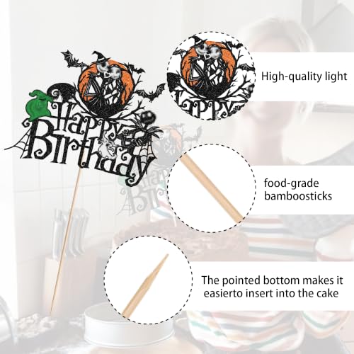 Halloween Cake Topper Jack and Sally Spider Web Bat for Nightmare Before Christmas Party - Design 15