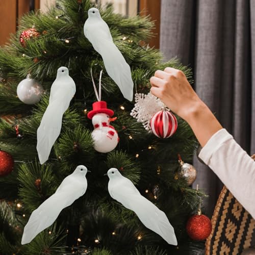 2PCS 5.5-Inch Artificial White Dove Bird Ornaments with Clips for Decor