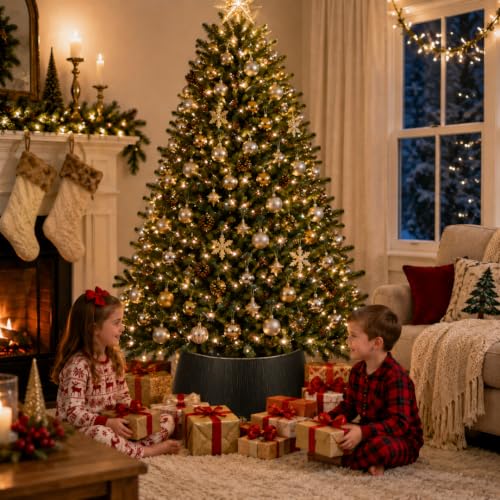 InSideOut Black Christmas Tree Collar - Modern Metal Xmas Tree Skirt, 10" H x 21" Top Ø 27" Base
