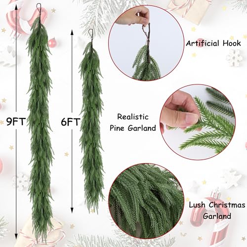 DR.DUDU 9ft Real-Touch Norfolk Pine Garland for Indoor/Outdoor Christmas Decor