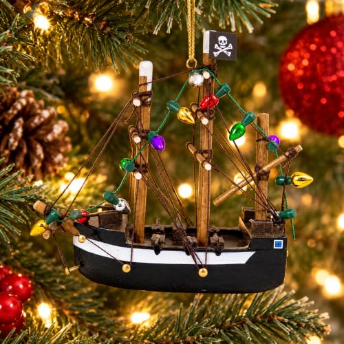Wowser 3.75-Inch Pirate Ship Christmas Ornament with Mini Lights