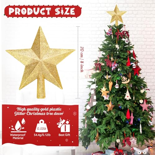 Gold Glitter Christmas Star Tree Topper - 8 Inch Shatterproof Holiday Decor
