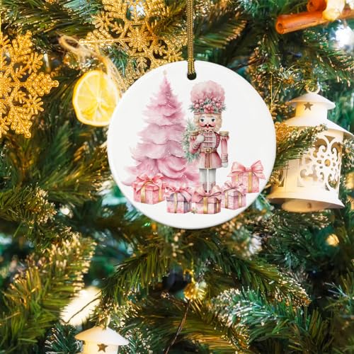 Pink Floral Nutcracker Ornament - Christmas Ceramic Tree Decoration - TTBDKKDM