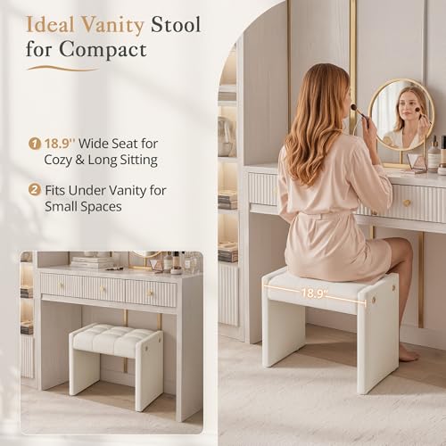 Modern Tufted Chenille Vanity Bench, Upholstered Ottoman Footstool
