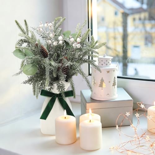 Hanmere Artificial Christmas Pine Branches with Vase - Red Berry, Green Variation