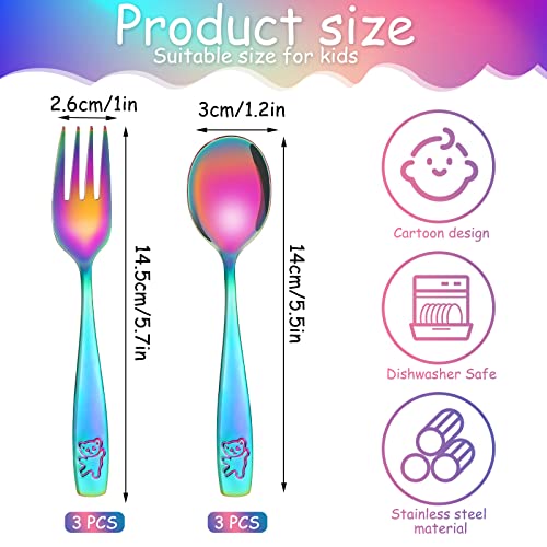 6-Piece Toddler Utensils Rainbow Stainless Steel Fork and Spoon Set