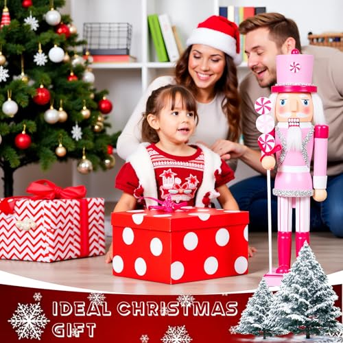 Pink Lollipop Wooden Nutcracker Figure - 14 Inch Traditional Christmas Decor