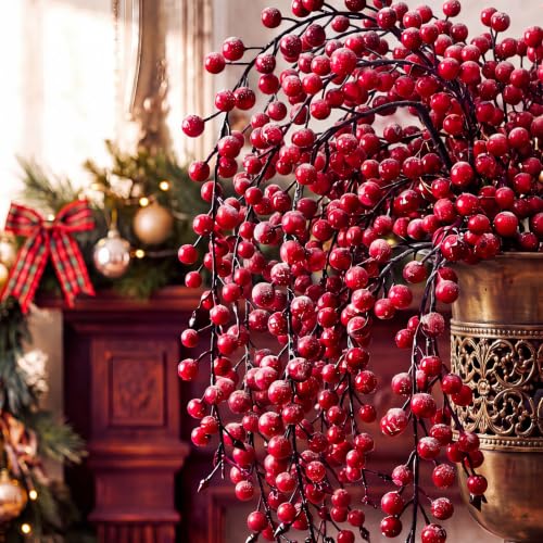 Norme 3 Pack Artificial Burgundy Red Holly Berry Stems for Christmas Decor - Classic Red Variant