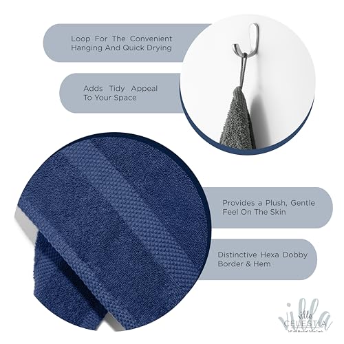 Villa Celestia Cotton Washcloths Set of 6 Navy Blue 12x12