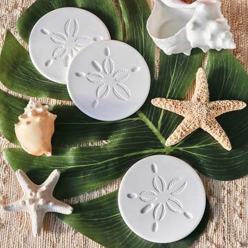 Kate Aspen White Sand Dollar Drink Coasters Set of 4 - Coastal Nautical Decor Gift