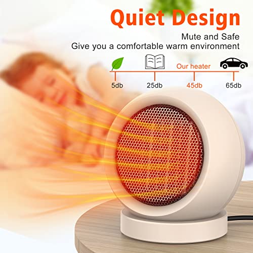 Portable PTC Ceramic Space Heater for Desktop, Bedroom and Office, Light Brown