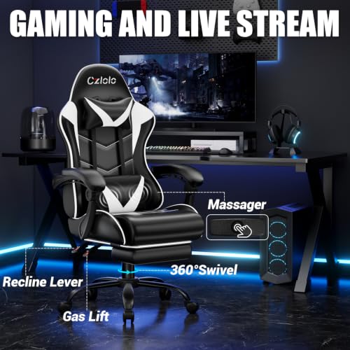 Ergonomic Gaming Chair with Footrest, Lumbar Massager, and Reclining Back