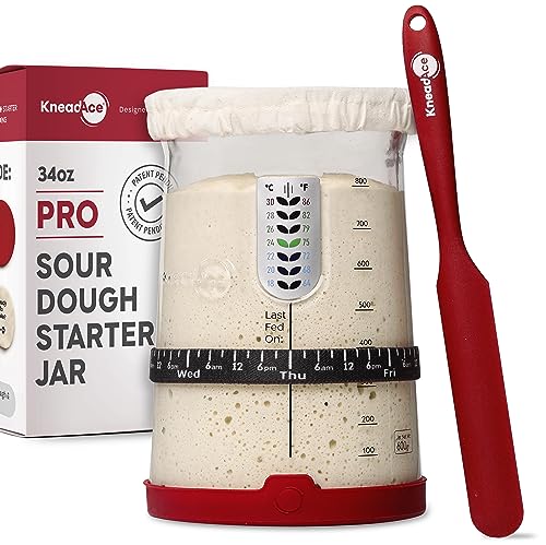 Sourdough Starter Jar Kit 34 oz Large Glass Container with Lid and Spatula