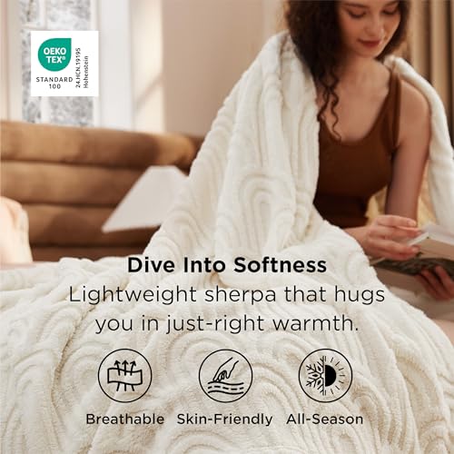Bedsure GentleSoft Fleece Blanket Queen Size for Bed - Super Soft & Cozy, Fluffy Blankets for Women & Girls, Ideal for Sofa & Couch, Cream, 90x90 Inches