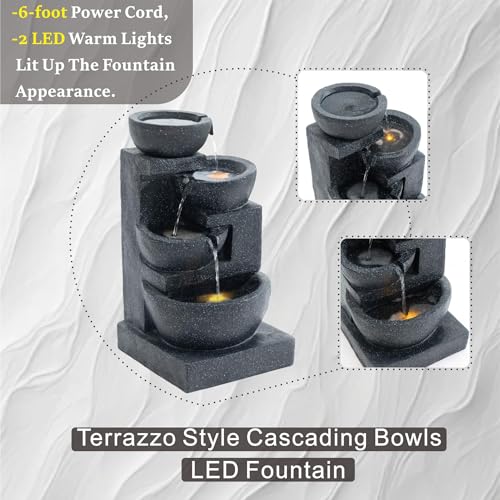 29-Inch 4-Tier Cascading Water Fountain with LED Lights for Patio and Garden