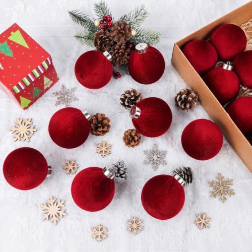 IPOPU Burgundy Velvet 3.15in Christmas Ornament Balls, 15Pcs