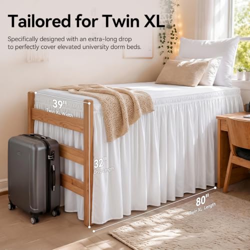 Twin XL College Dorm Bed Skirt with 32" Drop - Elastic Wrap & Split Corners
