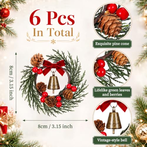 Rtteri 6 Pack Christmas Cedar Wreath Napkin Rings 3.15" Holiday Table Decor