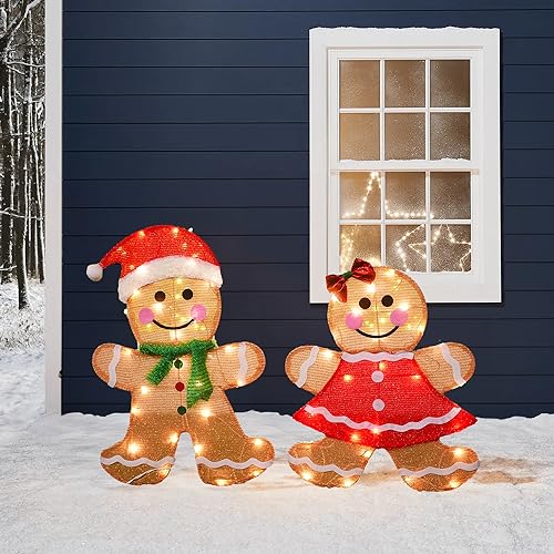 Dazzle Bright 2D Gingerbread Man Yard Decor – 50 LED Outdoor Christmas Lights, 23in (Gingerbread)