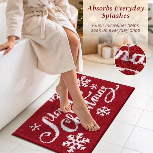 Christmas Snowflake 3-Piece Bath Rug Set with U-Shaped Mat, Non-Slip 18x26/18x48/20x24, Absorbent Soft Microfiber
