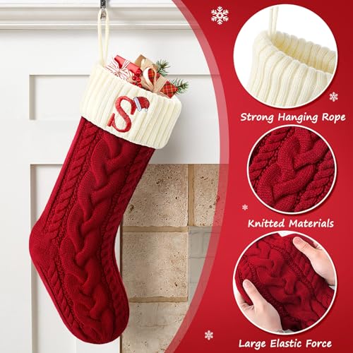 Large Personalized Initial Christmas Stocking, 18-Inch Embroidered Knit Xmas Decor