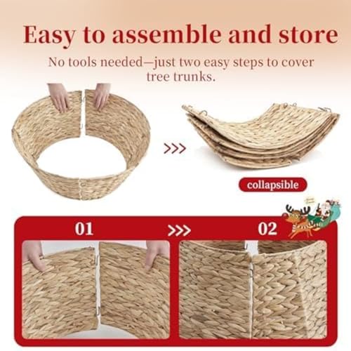 24-Inch Handwoven Water Hyacinth Christmas Tree Collar for 4-7ft Trees