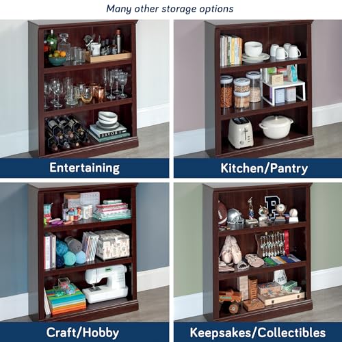 3-Shelf Adjustable Bookcase, Cherry Finish Storage Organizer
